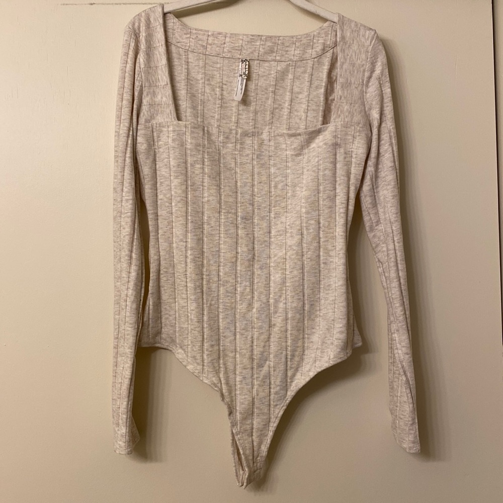 Free People Body Suit Long Sleeve, Cream color size L